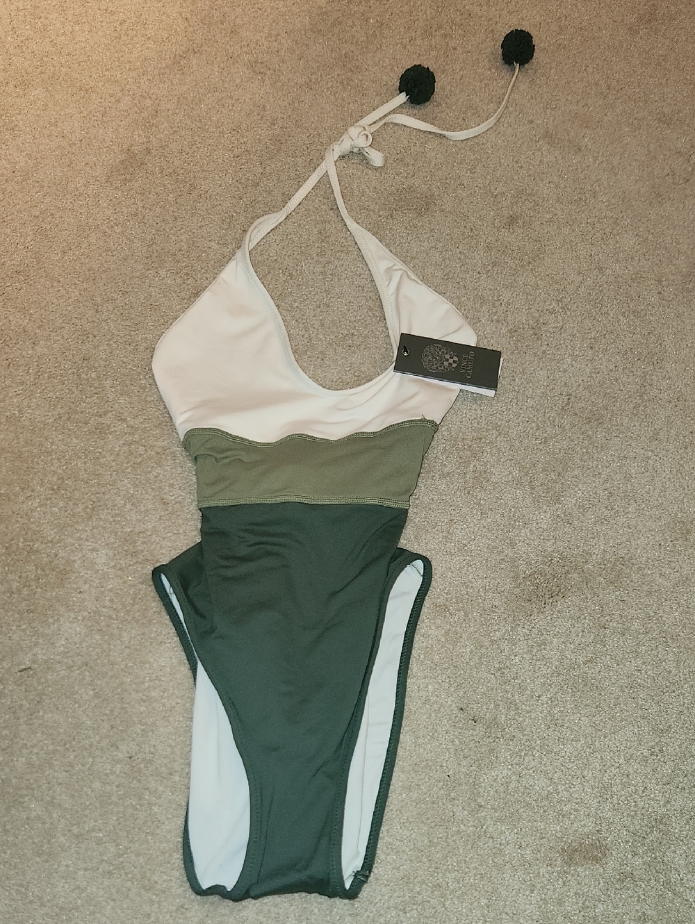 Vince Camuto Two-Tone Olive & Cream One-Piece Swimsuit